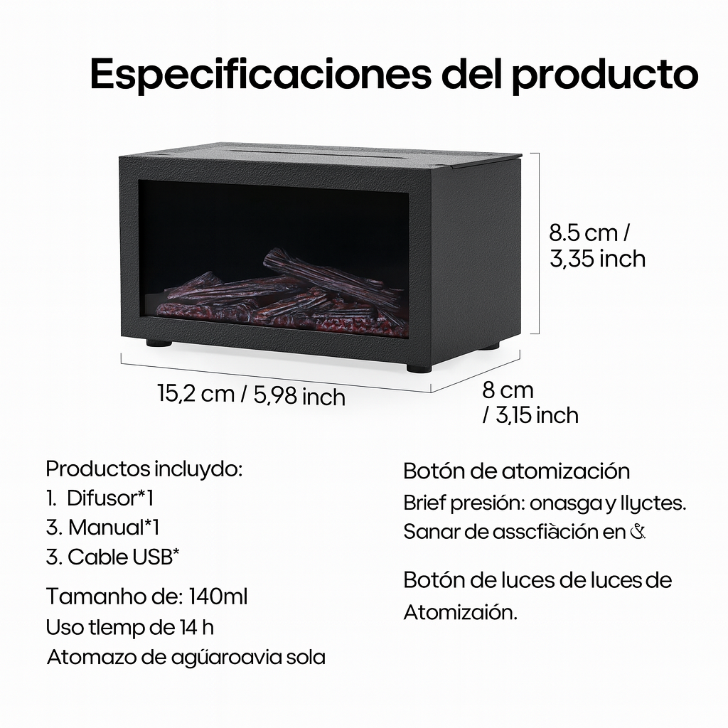 Difusor de Aroma Mini Flame 140ml con Luces Coloridas