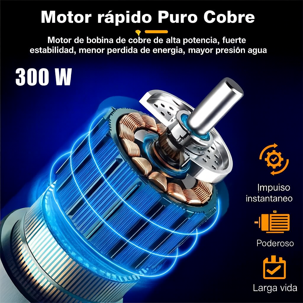 Lavadora de Autos de Alta Presión – Pistola de Agua Inalámbrica 300W 30Bar